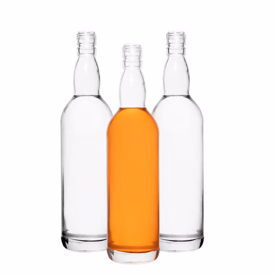 Garrafa de vidro redonda transparente personalizada de 200ml 375ml 500ml 750ml 1000ml licor vodka uísque