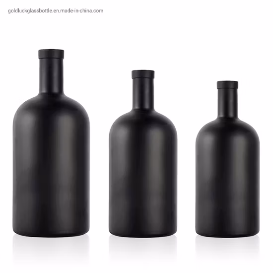 Mini garrafa de vidro redonda Fornecedor 100ml 200ml 250ml 500ml 700ml 1000ml Cortiça Pesada Top Lagrge Vinho Whisky Brandy Tequila Gin Garrafa com Cortiça