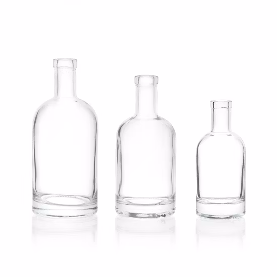 Cristal de sílex alto plano quadrado redondo personalizado 50cl 70cl 75cl 1L 1,75L Álcool Espíritos Bebidas Licor Garrafa de vidro para beber